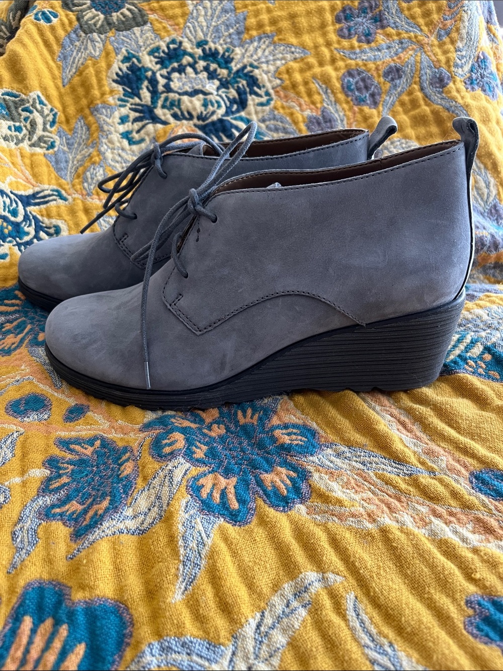 Dansko Gray Suede Lace-Up Wedge Ankle Boots